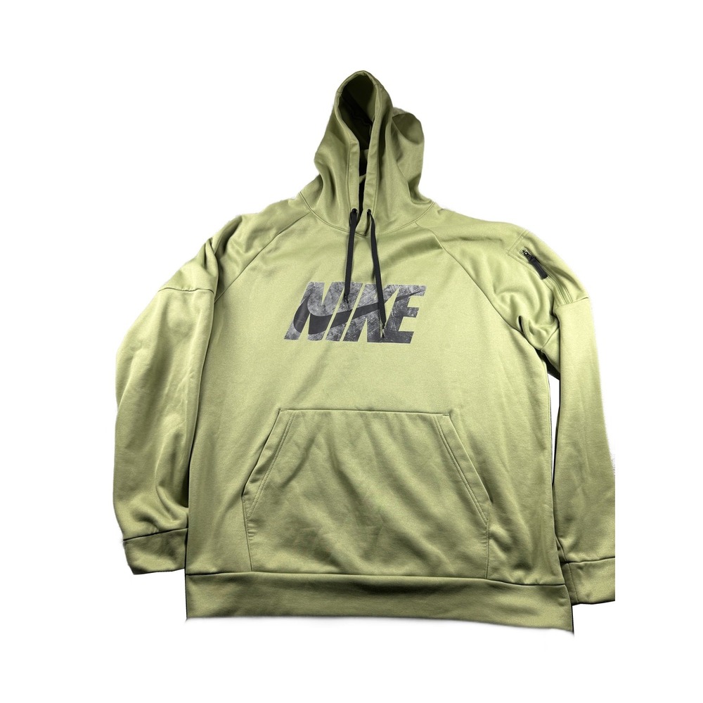 Nike Therma-Fit Hoodie Mens XL Tall Green Big Logo Pullover Sleeve Zip Pocket